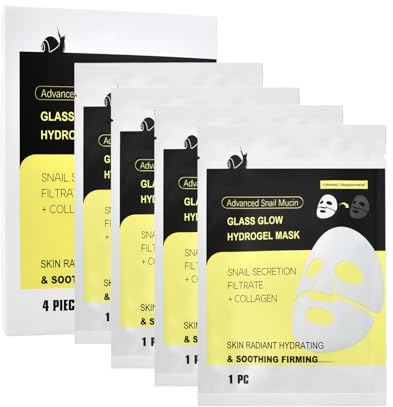 4 Stück Bio Snail Mucin Glass Glow Hydrogel Face Masks Skincare, Collagen Face Mask, Kollagen & Schneckenessenz Gesichtsmaske, Strahlende Haut, Feuchtigkeitsspendend und Beruhigend, Straffend