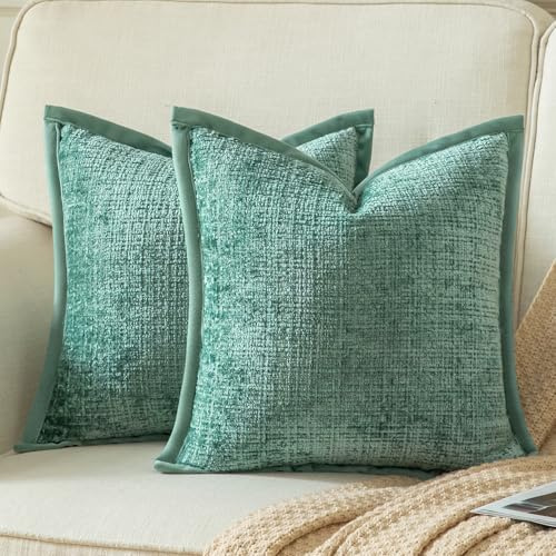 Yaertun 2er Set Kissenbezug Teal 50x50cm Chenille Kissenbezüge Kissenhülle Dekokissenbezug sofakissen dekokissen deko Samtrückseite für Sofa Schlafzimmer Wohnzimmer Weiche Gemütliche