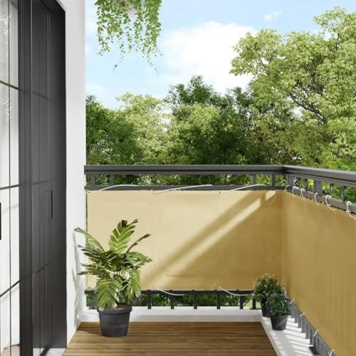 Gecheer Balkonsichtschutz wasserfest UV-beständig 100 Polyester-Oxford Befestigung durch Aluminiumösen und Seil für Balkone Terrassen Gärten