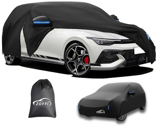 ZOFFI Universal Car Cover 6 Sizes With Driver Side Zip, All Weather Waterproof Scratchproof and UV Protection Fits Length 4.25M-4.4M Hatchbacks Small SUV