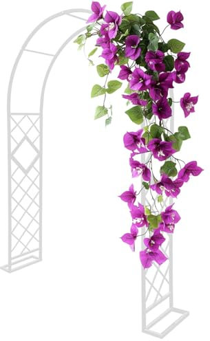 Rosenbogen Metall Torbogen Garten, 140 180 200 220 240 260 280cm, Gartenbogen Rankhilfe Kletterpflanzen, Stabil Rankbogen Rosenhilfe Rankgitter für Hochzeit Balkon Decoration(White,2.0m x 2.40m)