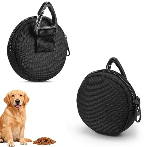 PHMING 2 Stück Leckerlitasche für Hunde, Futterbeutel Hundetraining Klein | Schwarzer Leckerlibeutel für Hunde, 7,6 cm Durchmesser, für Hundefutter, Datenkabel und Kopfhörer