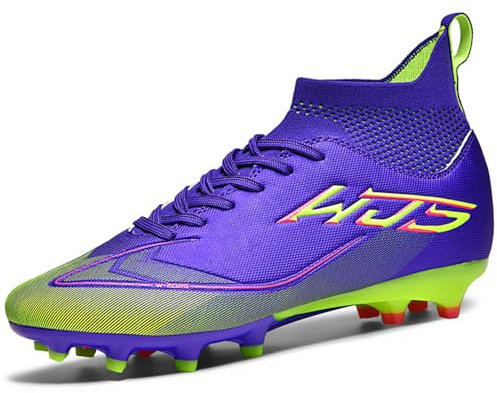GOGOUP Mens Football Shoes Outdoor Professional Training Football Boots High Top Spikes Youth Children's Astro Turf Soccer Shoes Unisex Purple 7.5 UK