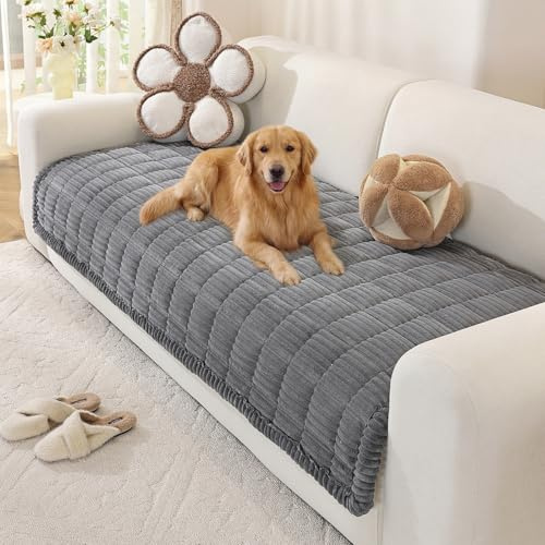 TANTEC Extra Dicker Sofabezug Waschbar, Dunkelgrau, 90 x 160 cm | Rutschfester Couchüberzug, Kuscheliger Sofaüberwurf mit Haustierschutz für Hunde & Katzen, Für 2 3 4 Sitzer Sofa, Wohnzimmer