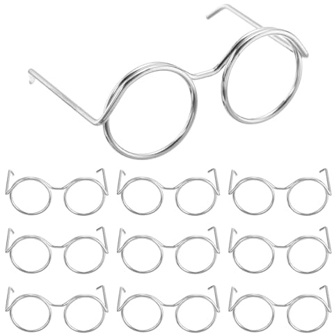 PATIKIL Mini-Puppenbrillen, 3,2 cm, 12 Stück, Puppen-Verkleidungsbrillen, Miniatur-Rundbrillen, Metalldrahtrand zum Basteln, für Haustiere, Puppenherstellung, Zubehör, silberfarben