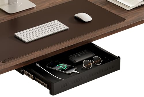 Under Desk Drawer Small mit Ladefunktion – Schublade unter Schreibtisch – abschließbare Schreibtisch-Schublade aus Metall – Unterbauschublade mit Schlüssel-Set – Maße: 40 x 26,6 x 7,3 cm