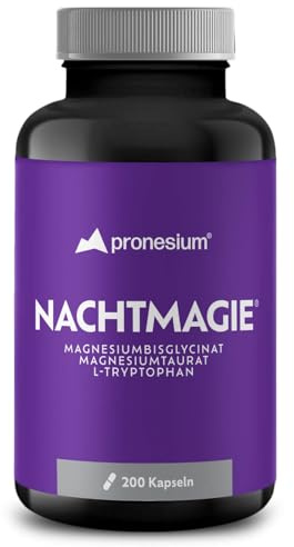 NACHTMAGIE® Kapseln für deine Abendroutine - mit Magnesiumglycinat, Magnesiumtaurat und L-Tryptophan - Hormonfrei: Sicher zur Langszeitaufnahme (200 Kapseln)