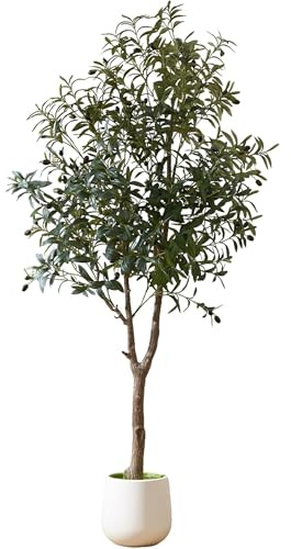 ZKIODV Ulivo Piante Finte da interno Alta, 180 cm Albero di Ulivo Artificiale con Vaso Bianco, Pianta Finta Realistica Decor, Piante Artificiali per Casa Ufficio Hotel, Interno/Esterno, Olive Tree