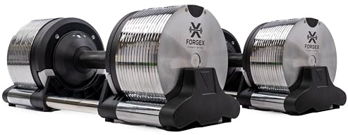 FORGEX 24kg Adjustable Dumbbells, 3-24kg Premium Pair, 1kg Increments, Chrome