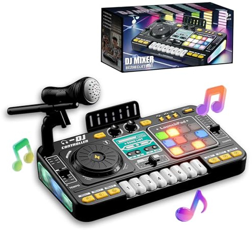 DJ Pult für Kinder, DJ Mixer, mit Mikrofon & Bluetooth Musikplayer, wiederaufladbarer Multifunktions-DJ-Turntable, 12 MIDI-Tracks, interaktive Musik, und Lernplattform für Anfänger & kreatives Spielen
