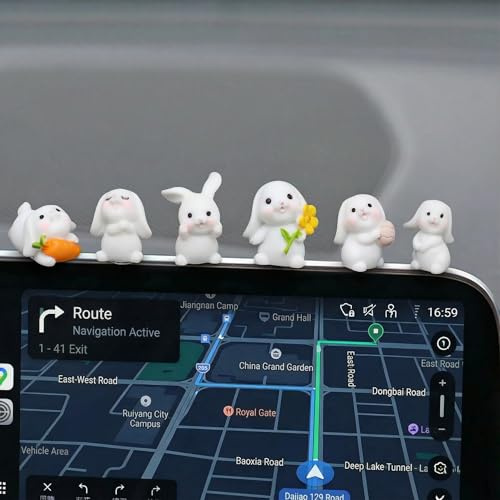 Bailtouk 6 Stück Kaninchen Auto Innenraum Deko, Mini Kaninchen Auto Dashboard Dekorationen, Kaninchen Autozubehör für Fahrzeugfenster, Zuhause, Büro und Garten