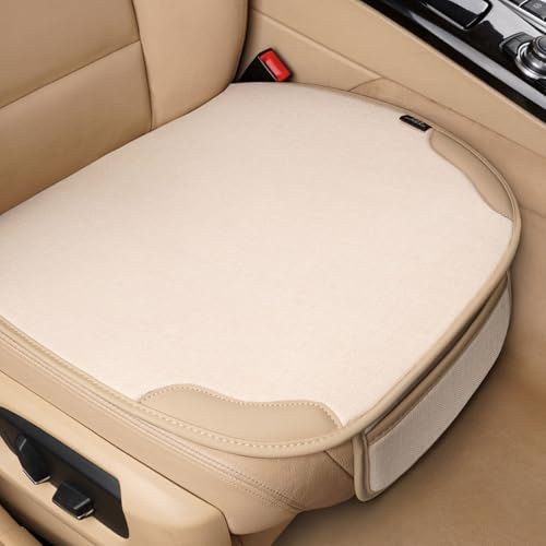 Sitzkissen Auto für Skoda Elroq (2025+), Vordersitze Sitzschoner Sitzauflage, Allwetter Auflage mit Taschen, Auto Zubehör,Beige