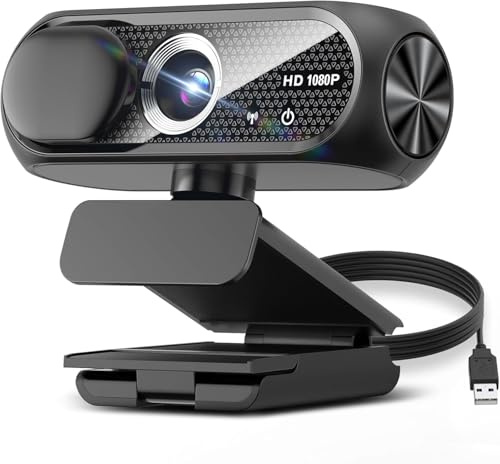 Shcngqio Plug and Play 1080P Webcam for PC with Noise Cancelling Mic, Privacy Cover Included, USB Connection, Compatible with Zoom/Skype/Teams