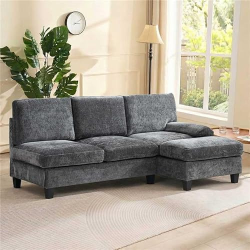 chellago Hörnsoffa med sovfunktion, 194 cm L-formad 3-sitsig soffa med bekväma kuddar, grå bäddsoffa, skandinavisk för vardagsrum och lounge