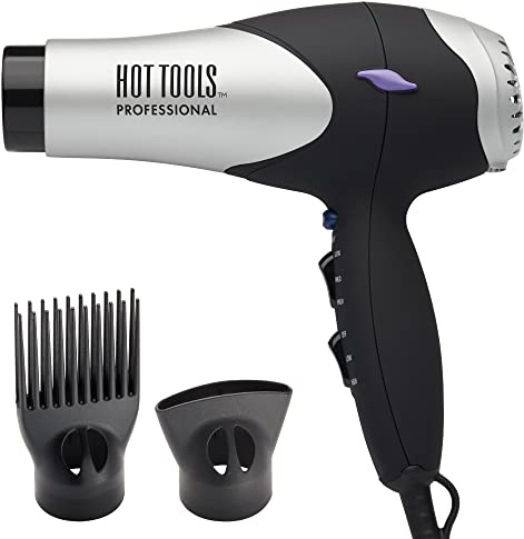 Hot Tools Pro Artist Turbo Styling Hair Dryer | Lightweight and Quiet, Silver/Black, 1 Count (Pack of 1)