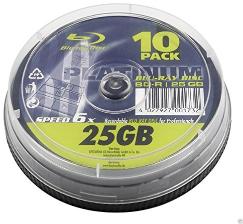 Platinum BD-R 6X - Discos de BLU-Ray regrabables (10 Unidades), Plateado