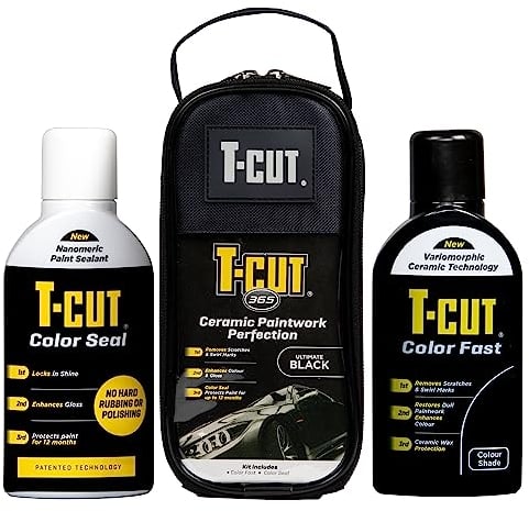 T-Cut 365 Car Wax Polish Scratch Remover & Paintwork Sealant Kit, Ultimate Black