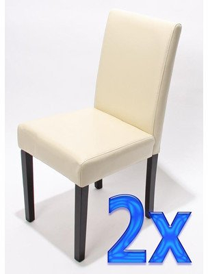 Mendler 2er-Set Esszimmerstuhl Stuhl Küchenstuhl Littau - Leder, Creme, dunkle Beine