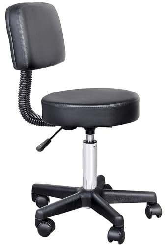 HOMCOM Beautician's Swivel Salon Chair w/Padded Seat Back 5 Wheels Adjustable Height Salon Hairdressers Tattoo Spa Rolling Cushion Professional Black