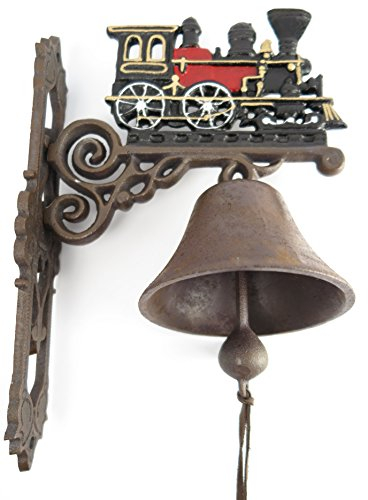 Clever-Deko Gartenglocke Wandglocke ROT Eisenbahn DAMPFLOK Zug LOKOMOTIVE Gusseisen Eisen Eisenglocke Metallglocke Schiffsglocke Antik rustikal braun Bauernhof Hofglocke