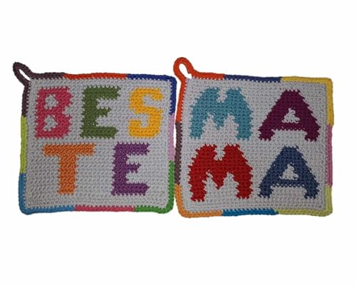 1 Paar Topflappen Beste Mama, gehäkelt Handarbeit Mutter