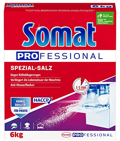 Somat Spezial-Salz (6 kg), Spülmaschinensalz für weiches Wasser, Wasserenthärter für die Spülmaschine wirkt gegen Kalk für glänzende Ergebnisse