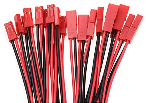 VUNIVERSUM 5 Paar (10 Stück) 20cm JST BEC LED 2Pin Adapterkabel Stecker Buchse Male Female 20AWG Silikon Kabel Enden 3mm Verzinnt für RC DIY Modellbau