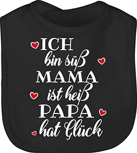 Shirtracer Baby Lätzchen - Sprüche - Ich bin süß Mama ist heiß Papa hat Glück Herzen - Unisize - Schwarz - lustige babysachen spruch dad schlabberlatz babykleidung mit süßen sprüchen spruche mum