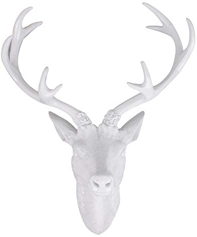 FineHome Tolles XL Hirschgeweih Geweih 10-Ender Hirschkopf Weiß Optik 30x18x40cm Wohndekoration Figur Skulptur