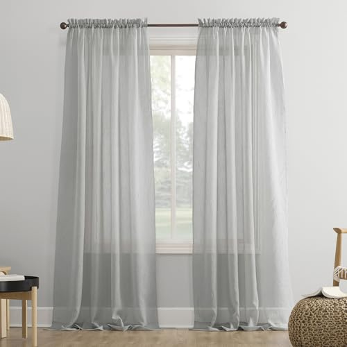 No. 918 Erica Crushed Sheer Voile Rod Pocket Curtain Panel, 51 x 95, Silver Gray