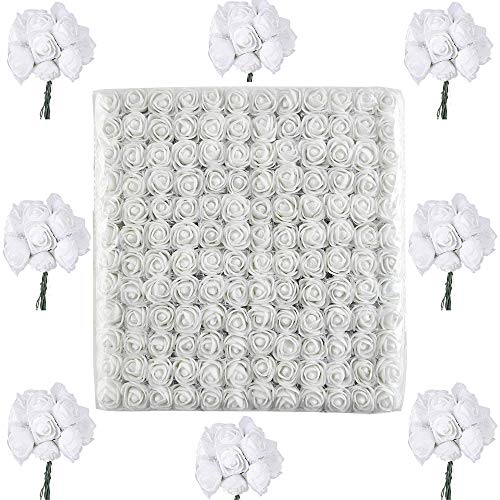 BOELLRUNO 288 Stück Schaumrosen mit Stiel Künstliche Blumen Foamrosen Blumenköpfe Schaum Foam Blumen Brautstrauß Rosenstrauß Deko Kunstblumen Rosen Basteln Kunstblume für Hochzeit Party Feier usw
