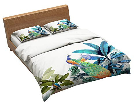 Bettwäscheset Flamingo, Pfau Und Eule 1 Bettbezug + 2 Kissenbezüge 80X80cm Material 100% Mikrofaser (Vogel 10,Single(140x200cm+2/80x80cm))