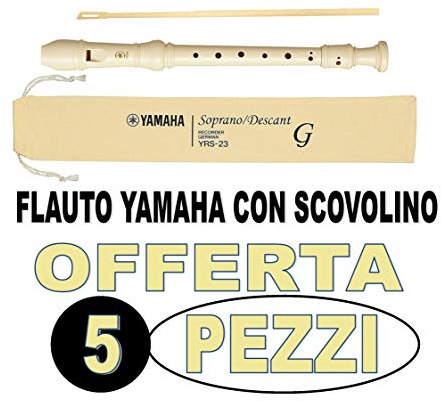 YAMAHA YRS23 5 Flauti CON SCOVOLINO e custodia - Flauti Didattici Dolci Soprano Bundle Speciale Scuola