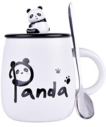 Panda Mug - Cute Ceramic Coffee Cup With 3D Lid and Spoon, Novelty Tea Milk Christmas Mug, Birthday Gifts for Women Girls Boys Her Wife Mum Grandma Teacher Friend
