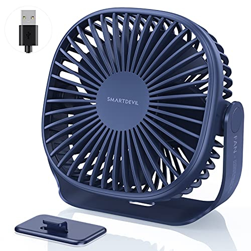 SMARTDEVIL USB Fan, 3 Speed Portable Desk Desktop Table Fan with Pasteable Hook, Dual 360° Adjustment Mini Fan, Strong Wind, for Home Office Travel(Blue)