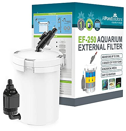 allpondsolutions EF-250 Aquarium External Fish Tank Water Filter for Coldwater, or Tropical Aquariums, for Tanks Up to 250 Litres – Includes Filter Media, hose and Spray Bar - Full Kit.