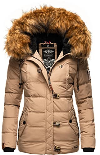 Navahoo Damen warme Winter Steppjacke mit abnehmbarem Kunstfell Zoja Taupe Grey Gr. S