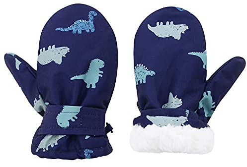 Durio Fäustlinge Kinder Skihandschuhe Winddicht Warme Winterhandschuhe Ski Handschuhe für Jungen und Mädchen Skifahren Blau Dinosaurier 4-7 Jahre(Tag Size L)
