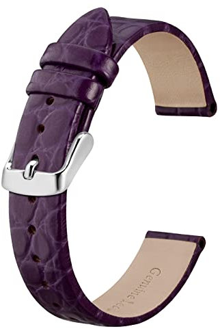 BISONSTRAP Leder Uhrenarmbänder, Weiche Ersatzbänder mit Polierter Schnalle, 18mm, Violett mit Silberner Schnalle
