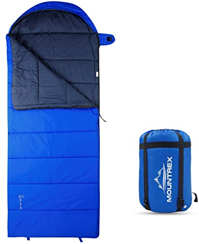 MOUNTREX® Schlafsack für Camping & Outdoor -5°C / 10°C - Deckenschlafsack (205 x 75cm) - 3 Jahreszeiten - Leicht & Warm (1.6 Kg) - Erwachsene, Damen und Herren – Koppelbar (RV - Rechts, Blau)