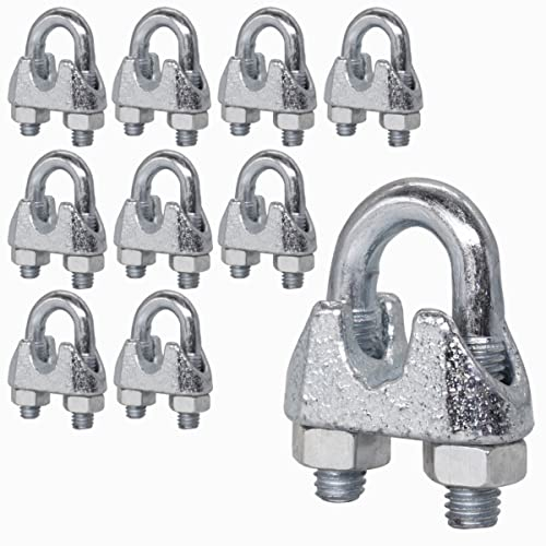 Lot de 10 colliers de serrage M8 - DIN 741 - En acier - Pour câble de Ø 10 mm - Avec boulon en U - M8 pour Ø 10 mm