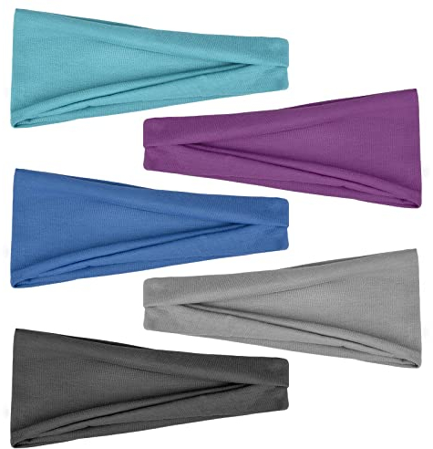 Netspower 5 Stück Sport Stirnband Damen Yoga Stirnbänder Baumwolle 22.5x10cm Elastisch Breite Haarbänder Atmungsakti Schweißband für Yoga Workout Laufen Wandern Make-up