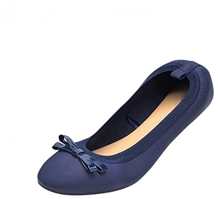 SIGOYI Ballet Flats for Women Wide Fit Slip On Flat Shoes with Bowknot Details Ballerina Pumps Walking Dolly Shoes Blue