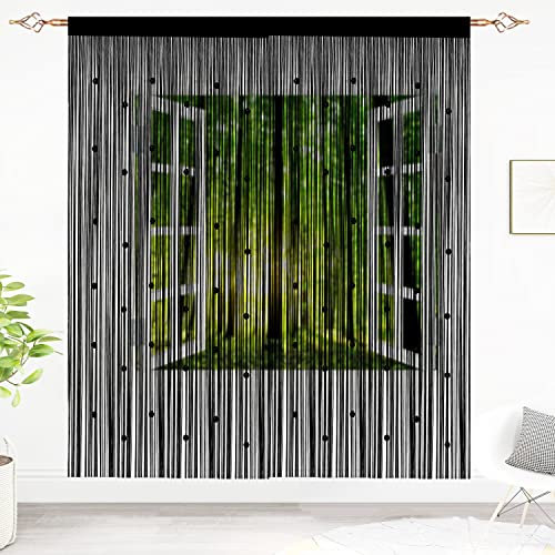 Taiyuhomes Bead String Curtains Door Fly Screen Curtain Beaded Curtain For Doorways Window Decorations Room Divider Single Door Curtains Beads(90x200cm 2PC Black)