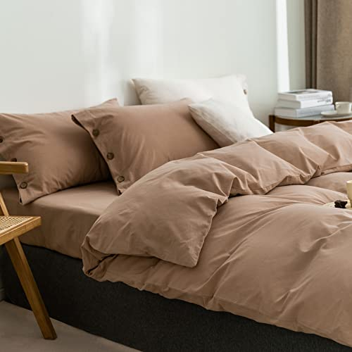 GETIYA Luxus Bettwäsche 220x240 Hellbraun Braun Bettwäsche Unifarben Flauschige Baumwolle Bettwäsche Herren Damen Bettbezug Doppelbett mit Reißverschluss und 2 Kissenbezug 80x80 mit Knöpfen