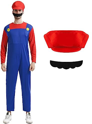 Costume Kids, Costume with Bodysuit, Cap, Pants and Gloves, Carnival Halloween Cosplay Costume Decoration for Boy Girl Kids Adult(Men-red,M)