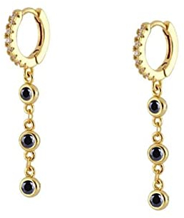 Bishilin Ohrringe Silber 925 Damen, Creolen Anhänger Quaste mit Schwarz Zirkonia Gold Ohrringe in Bijouterie