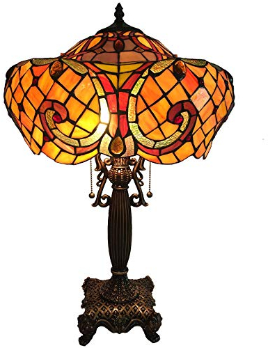 Bieye L30783 Barock-Tischlampe im Tiffany-Stil aus Buntglas mit 16 Zoll breitem Lampenschirm, 24 Zoll hoch (Orange)