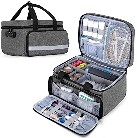 CURMIO Erste Hilfe Tasche Leer, Tragbar Medizinische Tasche mit Zahlenschloss, Notfalltasche für Zuhause, Reisen und Outdoor, Grau (Patent Angemeldet)