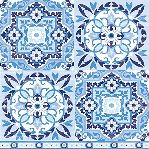 20 Servietten Fliesenmuster blau-weiß | basteln | Muster | Tischdeko | Decoupage | Serviettentechnik 33x33cm